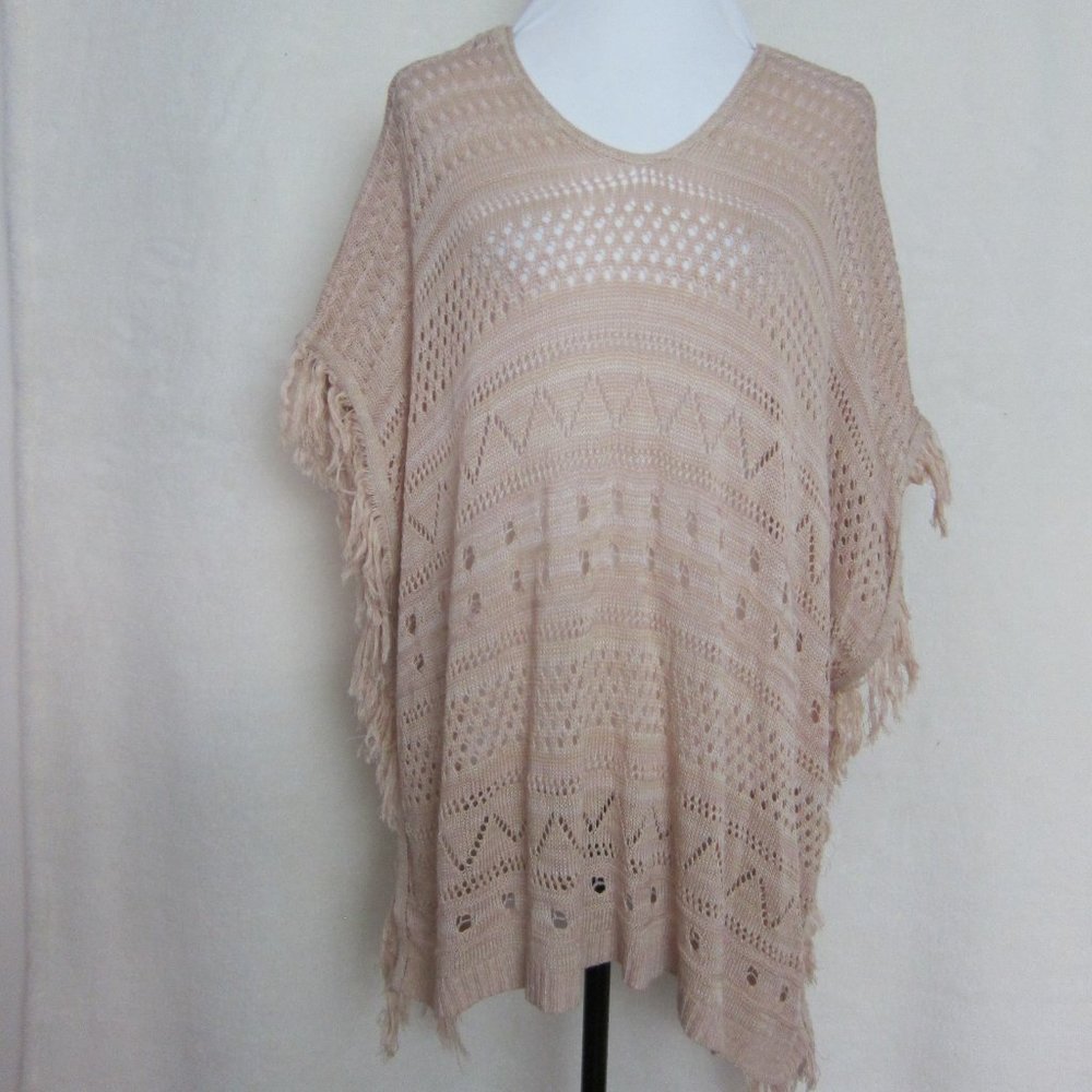 Rue 21 Poncho Sweater Blush Pink Oversize Fringe Round Neck Pullover